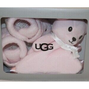UGG BIXBEE BOOTIE & BEAR LOVEY BLANKET SET PINK NIB SZ 2/3 6-12 MONTHS